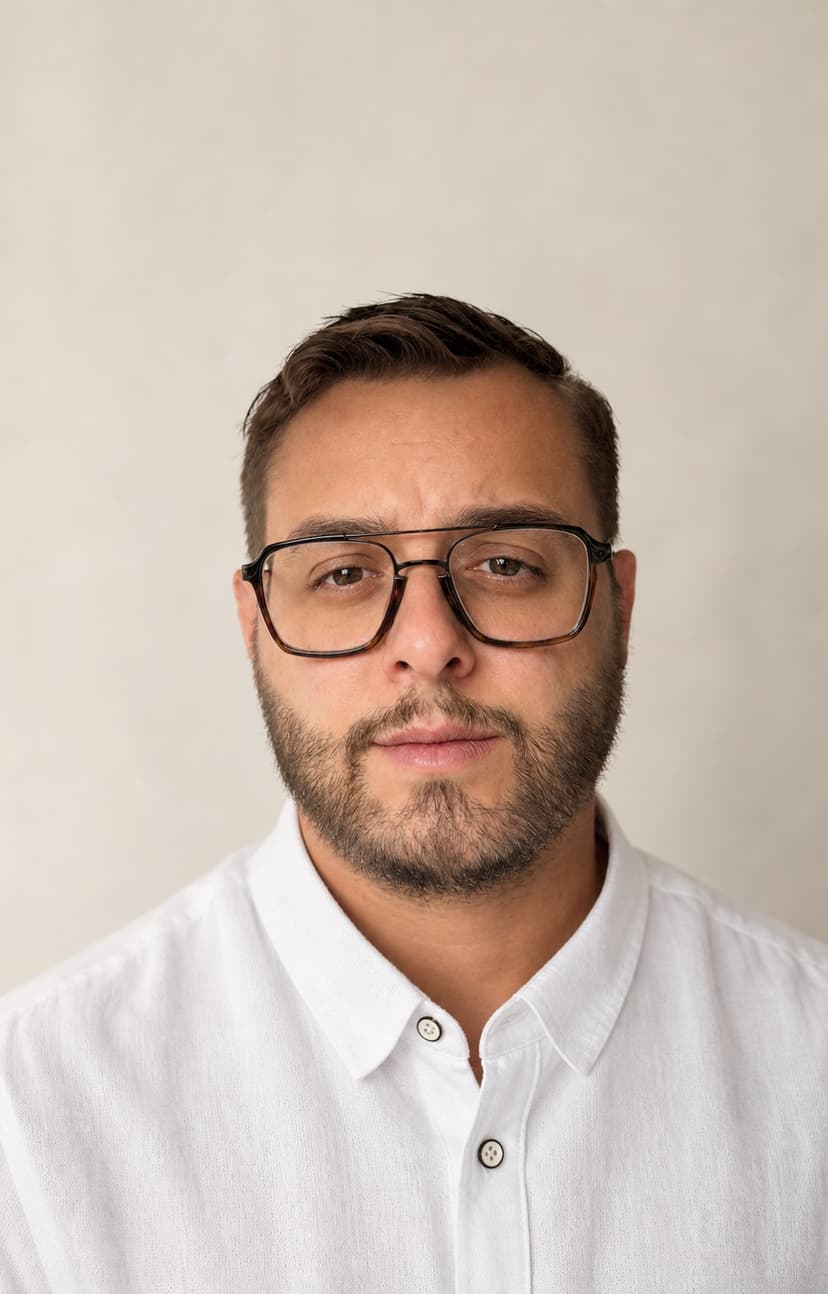 Kevin Bouldron, dirigeant de KBO Gestion : portrait de face, lunettes à monture écaille, chemise claire, fond neutre.
